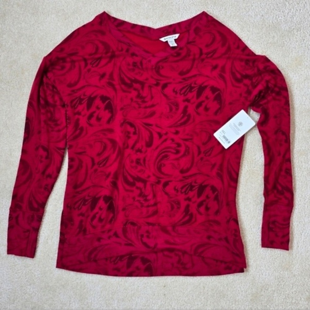 Athleta Coaster Luxe V-Neck Sweatshirt Red Swirl Print Medium Tall 466896 - Picture 4 of 8